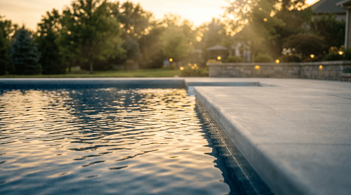 Pool technician collecting a water sample from a residential pool in Blenheim